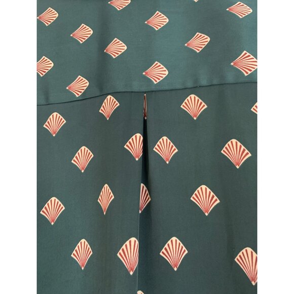 LAcademie Los Angeles Green & Red Fan Print Button-Up Shirt Dress XL RK10650 - Picture 8 of 9